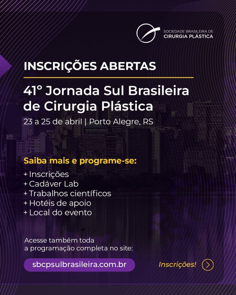 As inscrições para a 41ª Jornada Sul Brasileira de Cirurgia Plástica já estão abertas. Aproveite
